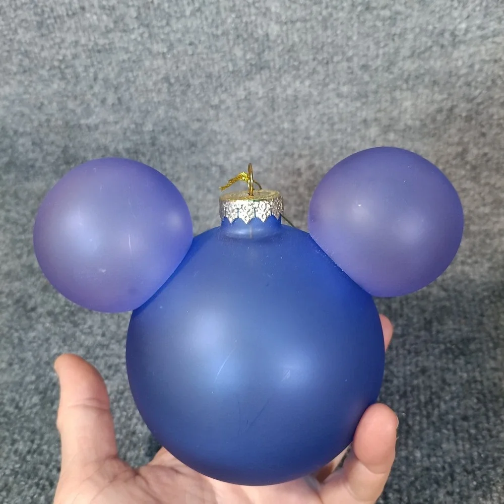 Disney Mickey Mouse Icon Glass Ball Ornament Blue Frosted Matte Holiday Decor